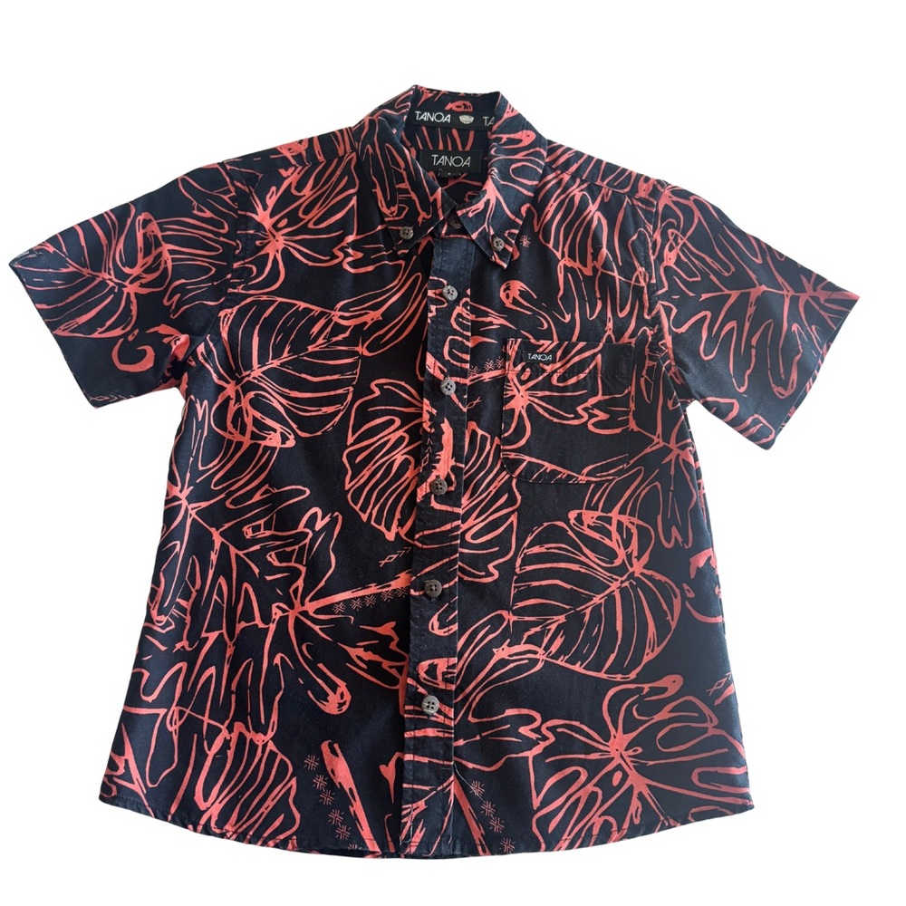 Tanoa Boys Aloha Shirt Size 8 Orange and Black